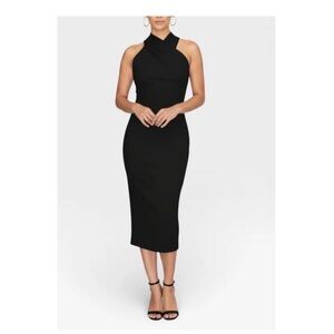 $109 NWT Rachel Roy Harland Crossiver Halter Midi Black Dress XL